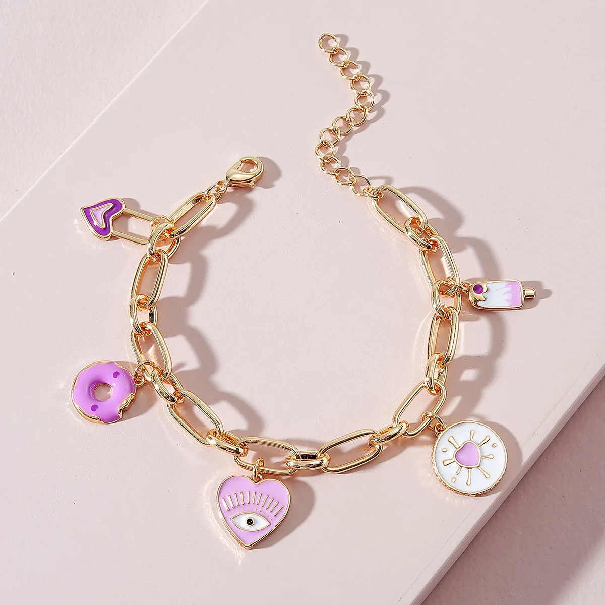 Cute Romantic Acrylic Cartoon Dice Style Resin Candy Colors Stainless Steel  Charm Chain Bracelets Sexy Women Cy005-006 - Bracelets - AliExpress