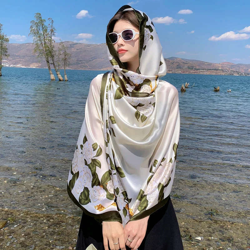 Designer Brand Silk Scarf Shawl Travel Sun Protection Beach 2023 New Spring Autumn Silk Fashion Scarves for Women Hot Selling