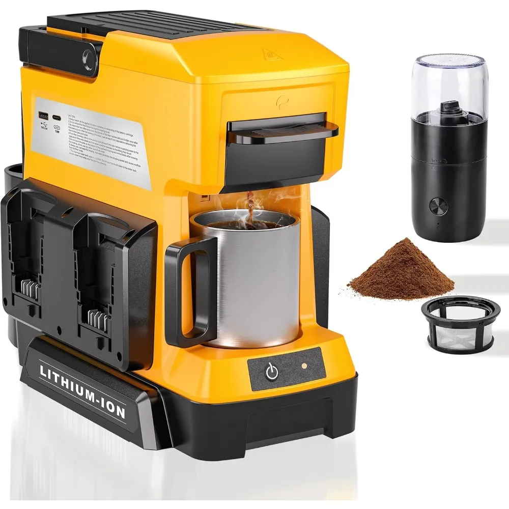 Taingwei Cordless Coffee Maker for Dewalt 20V Battery, Portable Drip Coffee Maker with Electric Coffee Grinder for RV, Camping,