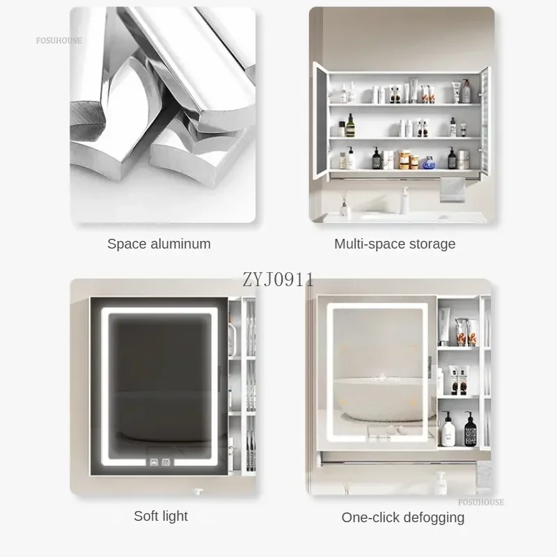 Modern Aluminum Alloy Bathroom Smart Mirror Cabinets Separate Wall-mounted Bathroom Integrated Organizer Storage Cabinet E