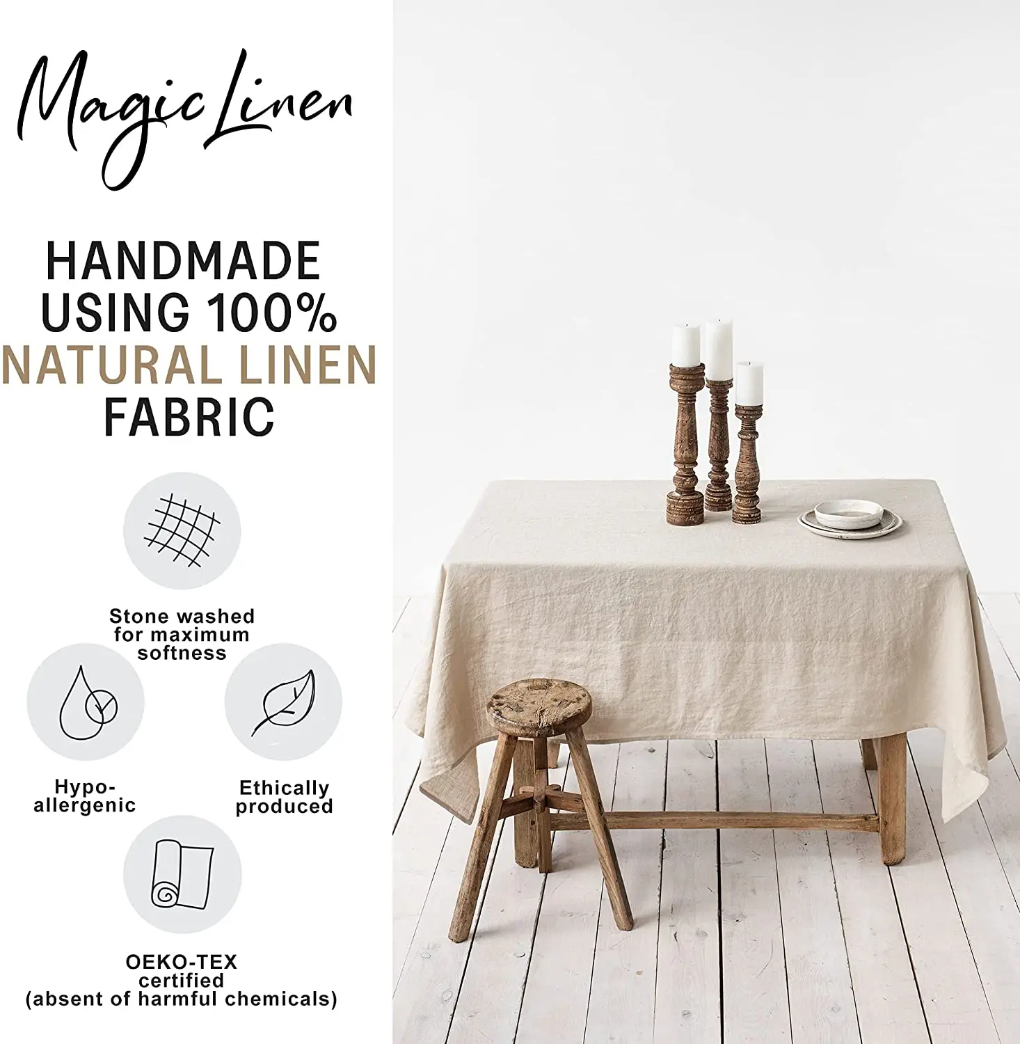 100% Pure Linen Tablecloth Natural Fabric for Kitchen Dining Room Party Holiday Tabletop Decoration Solid Color Table Cover 5