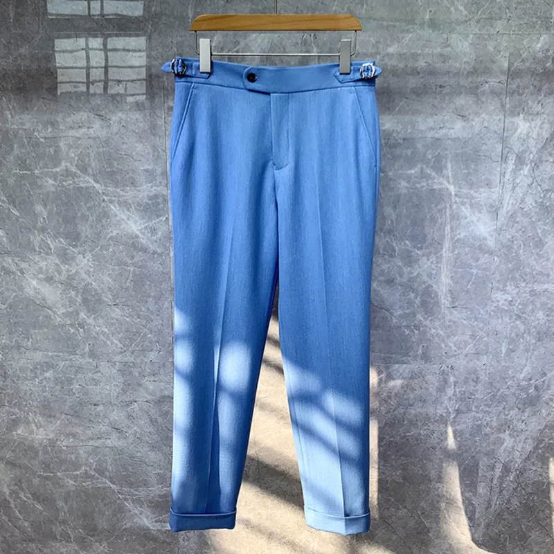 

British Social Club Outfits Pantalones Hombre High Quality Trousers Pant For Man Office Trouser Men Blue Business Casual Pant