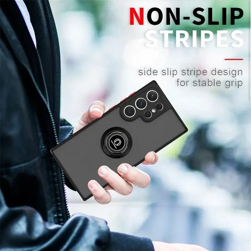 Sleek Magnetic Ring Matte Phone Case with Stand Functionality