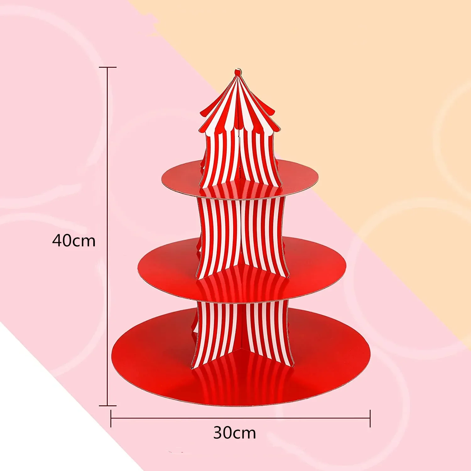 1Set 3 Tier Circus Carnival Paper Cupcake Stand Red Striped Cake Decorating Supplies Children\'s Day Dessert Cupcake Stand