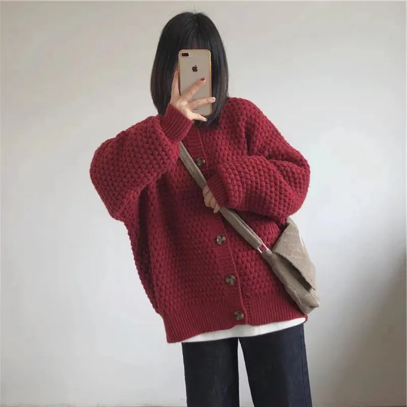 New Autumn and Winter Women's Clothing Elegant Lady's Crew Neck Cardigan Sweater Retro Casual Button Single-breasted Knitwear