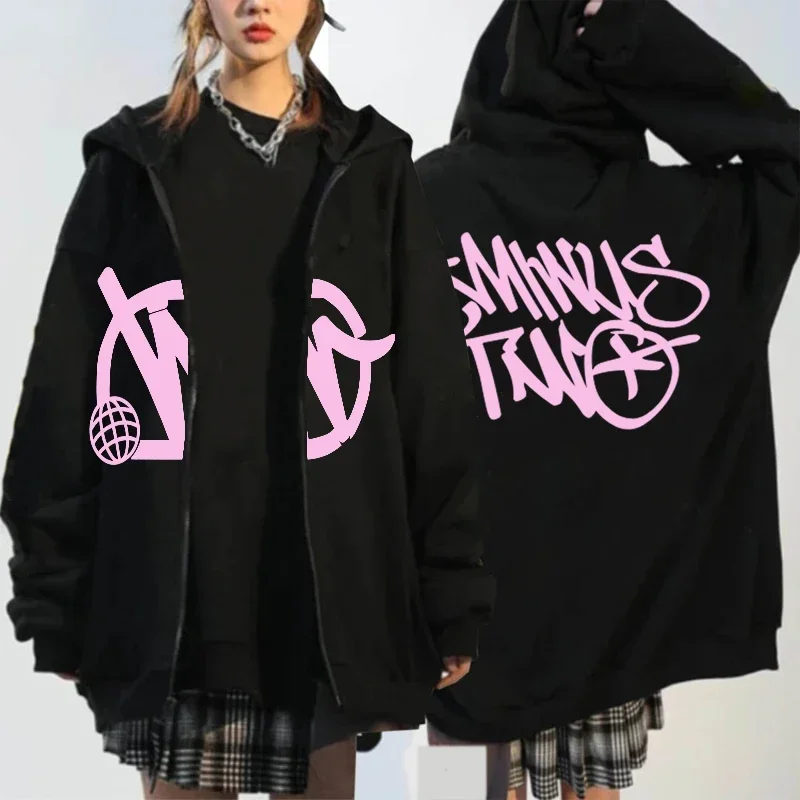 

Minus Two Y2K Hoodie Letter Graphic Print Harajuku Hip Hop Oversized Black Sweatshirt Mens Jackets Womens Gothic Punk Streetwear