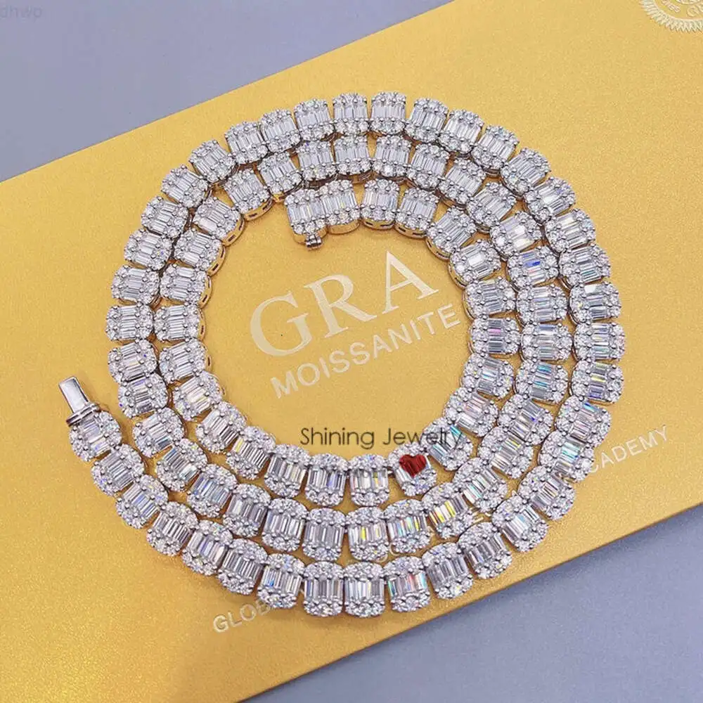 

Real 925 Sterling Silver 9mm Tennis Chain Baguette Diamond Necklace