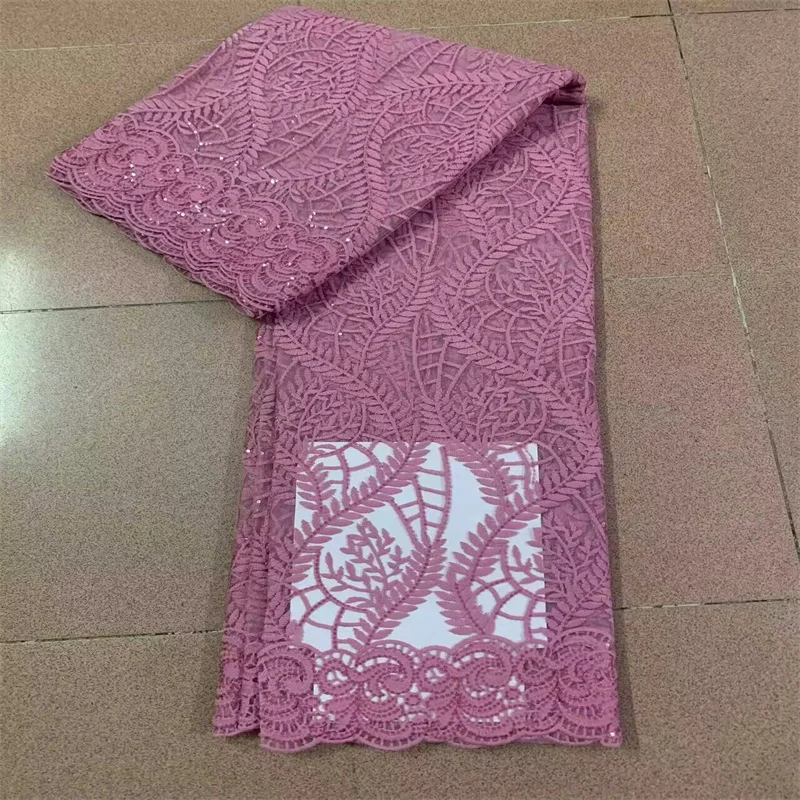 

Pink Latest High Quality African Nigerian Pure Tulle Damask Lace Fabric Embroidery Party Dress Sequins Net Cloth 5yards Green