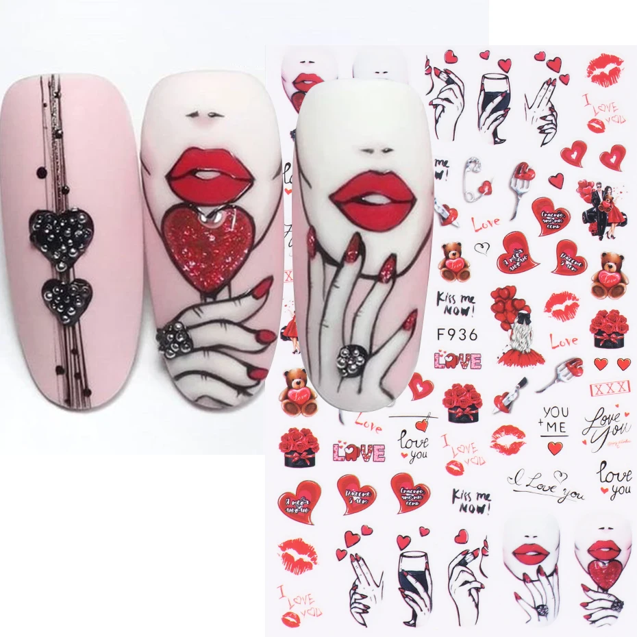 

Valentine Nails Art Design 2023 Sexy Red Love Cute Cartoon Letter Decals 3D Self Adhesive Slider Spring Manicure Decor Foils SAF