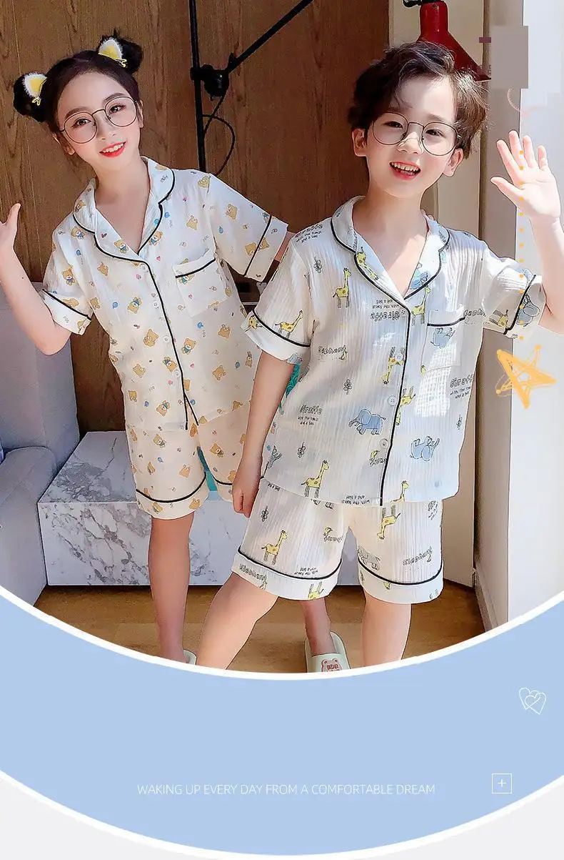 nightgowns elegant Children's Pajamas Summer Short Sleeve Baby Girls Nightwear Clothes Thin Pure Cotton Cute Boys' Sleep Wear 4-15Y Kids Pajamas expensive pajama sets	