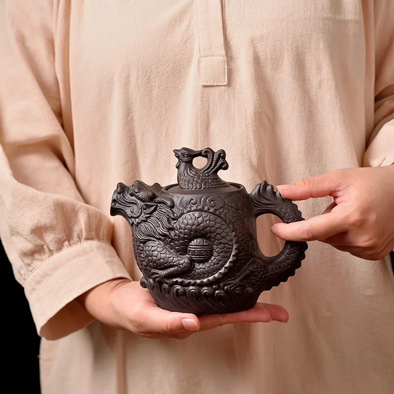 

Hot Sale Purple Clay Teapot,traditional Chinese Tea Pot Dragon And Phoenix Tea Kettle Premium Tea,purple Clay Kungfu Tea Set