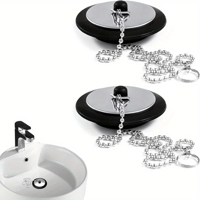 긴 금속 볼 체인과 걸이 고리가 있는 3개의 범용 고무 싱크 플러그, 43mm 욕실 및 주방 배수구 커버