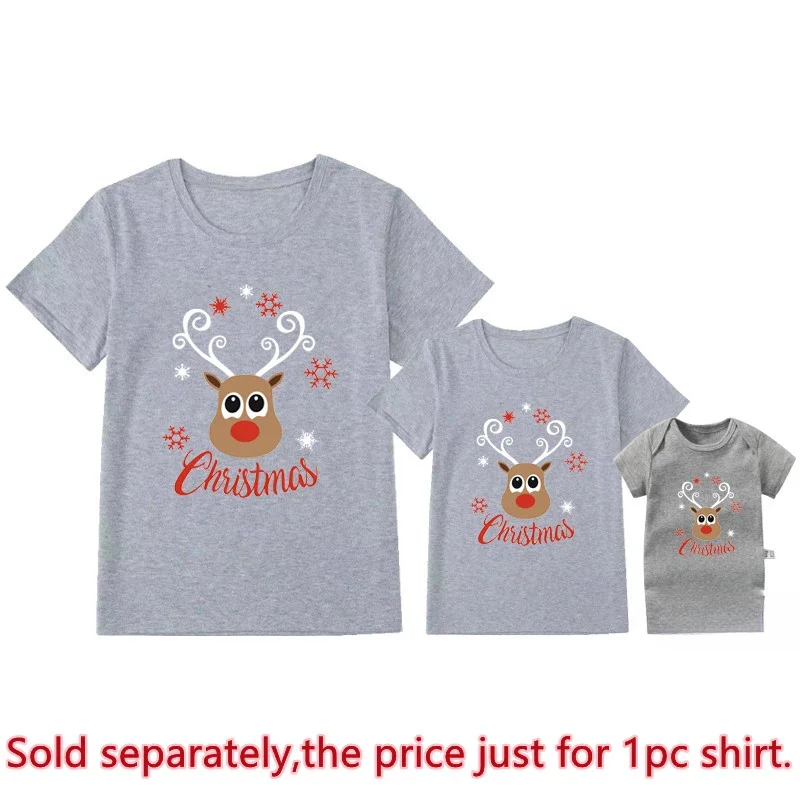 thumbnail image 1 of Nuevas camisetas navideñas familiares de renos, camisetas de algodón con apariencia familiar a juego para papá, mamá, niños, peleles para la primera Navidad del bebé, ropa, 1 of 5