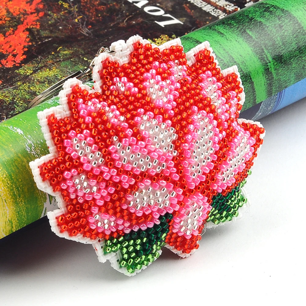 Cross Stitch Bead Keychain Exquisite Keychain Pendant Beaded Embroidery Kit DIY Cross Stitch Keyring For Adults Beginners embroidery kits