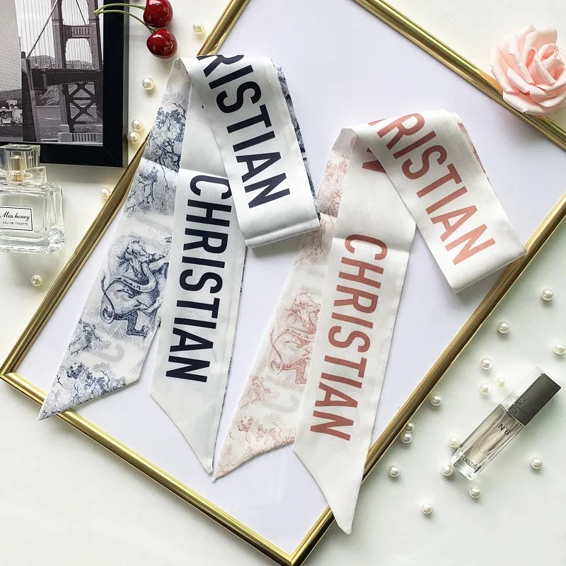 New Skinny Scarf Women Luxury Brand Small Silk Scarves Print Hair Band Headband Wrap Bag Handle Ribbon Lady Neck Scarf Shawl 6