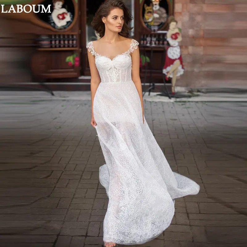 

LaBoum Bohemia Cap Sleeves Wedding Dress Lace Appliques Bridal Gowns Fashion Elegant Sparkly Glitter Vestido De Novia Custom
