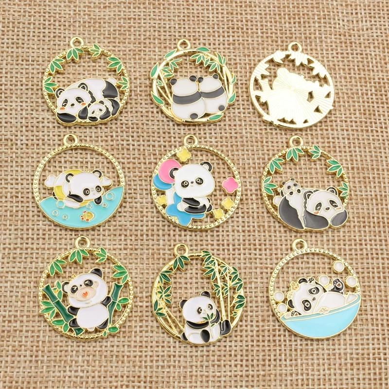 10 teile/los 28x25mm niedlicher Panda-Anhänger Emaille Metall-Anhänger Halskette Armband DIY Schmuck Herstellung Zubehör