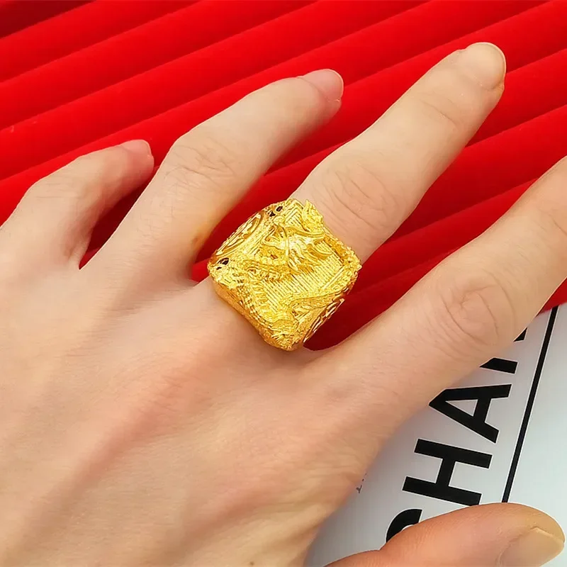 Genuine Gold Color Dragon Ring for Men Bro Thick Ring Gift