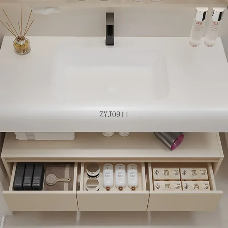 French Light Luxury Cream Style Bathroom Cabinet Washbasin Combination Modern Minimalist Skin Integrated Toilet Furniture YX50BC