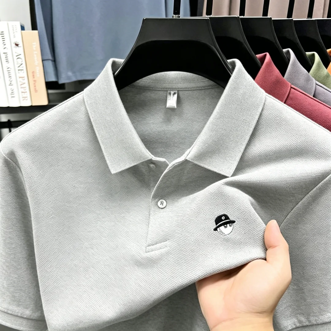 Polo ricamata da uomo di alta qualità, tessuto morbido e traspirante, manica corta, tinta unita, adatta a tutte le stagioni, abbigliamento quotidiano da uomo - immagine 5