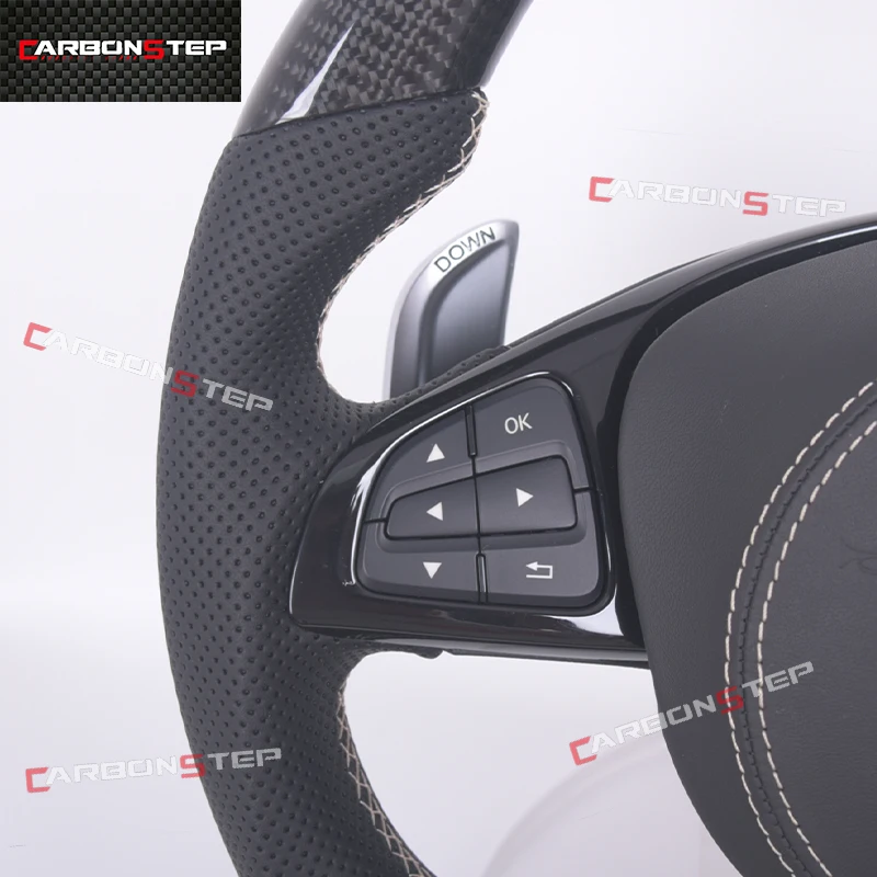 업그레이드 가죽 탄소 섬유 LED 스티어링 휠, 메르세데스 벤츠 W205 AMG W212 W213 CLA C300 W204 W246 GLB A45 E 클래스 A 클래스용