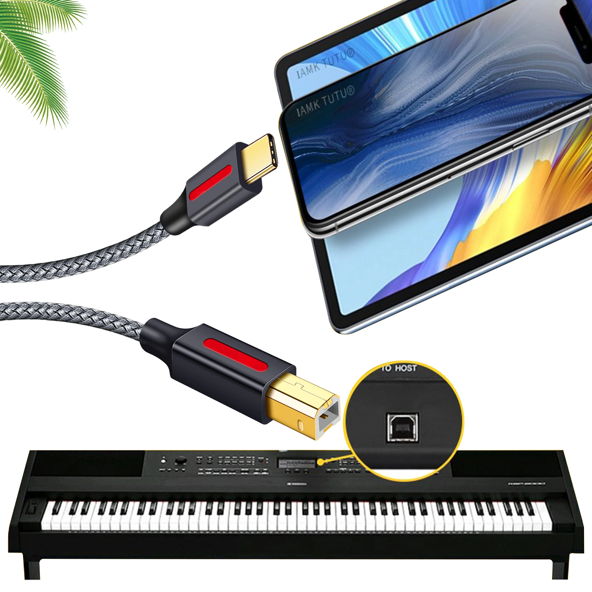USB C에서 USB 프린터 케이블, 맥북 프로 스캐너 팩스기 HP 캐논 델 삼성 프린터 C타입 2.0 인쇄 코드, 1 m, 2 m, 3 m, 5 m, 6m