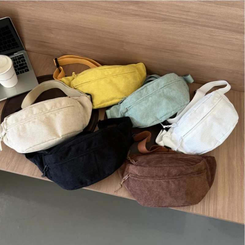 Corduroy Women Waist Bag Canvas Student Shoulder Crossbody Chest Bag Fanny Pack Fashion Phone Banana Female Bum Belt Bags