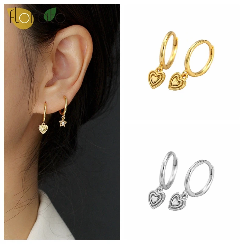 

925 Sterling Silver Needle Peach Heart Pendant Silver/Gold Earrings for Women Perforated Earring Set Wedding Party Jewelry Gifts