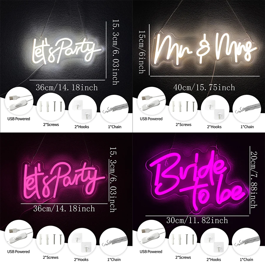 웨딩 테마 네온사인, LED 레터 램프 USB 전원 조명, 침실, 프로포즈 장면, 웨딩 배경 아트 장식에 사용.