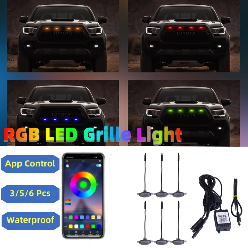 3/4/5/6pcs Universal Upgrade Smoked Lens Rgb Front Grille Light Led Car
