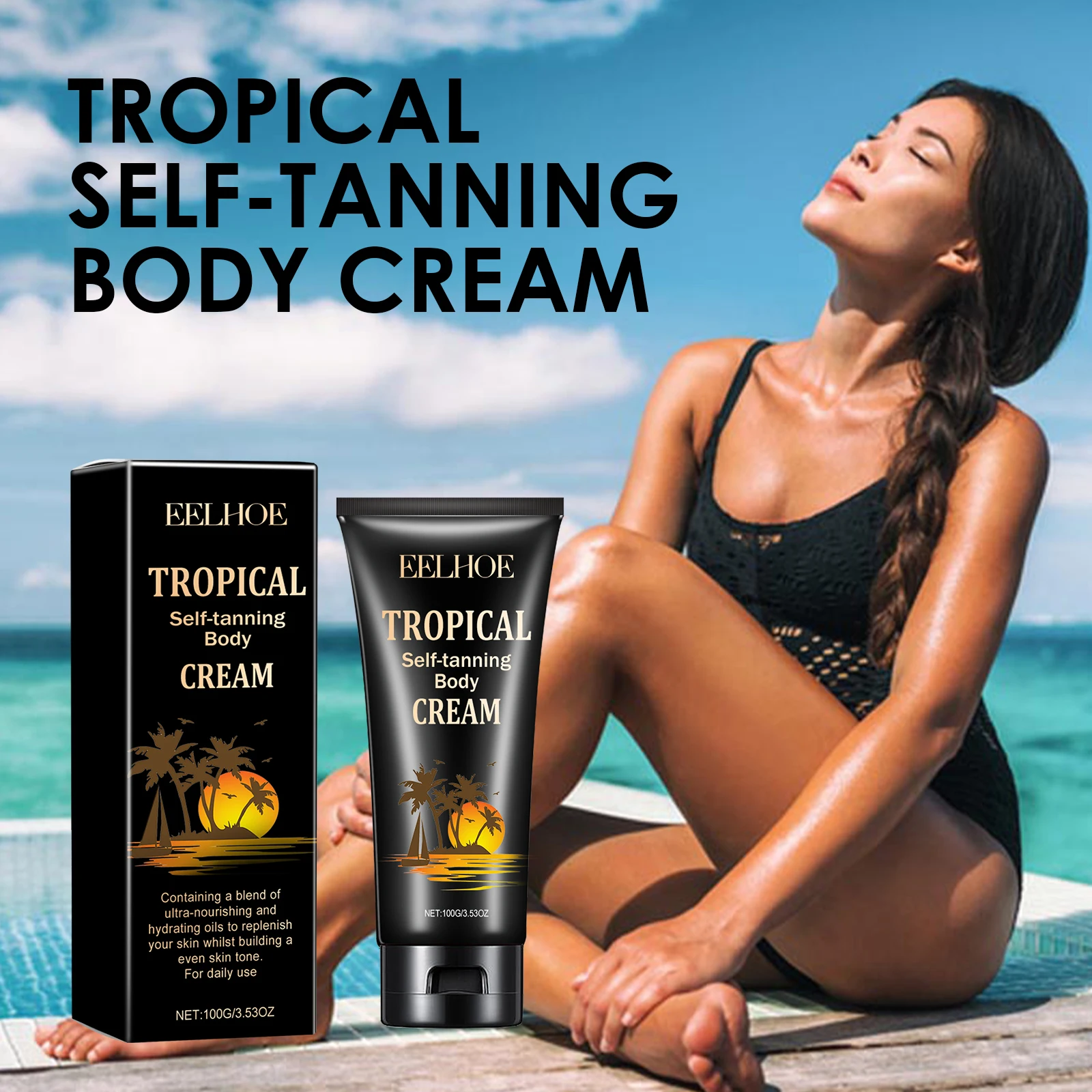Body Self-Tanning Cream Self Tanner Quick Tanning Accelerator Body Natural Bronzer Dark Wheat Color Moisturizing Fake Tan Cream