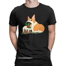 Camiseta divertida de Corgi de Navidad para hombres, camisetas de algodón con cuello redondo, camisetas de animales de perro, Harajuku, ropa para adultos