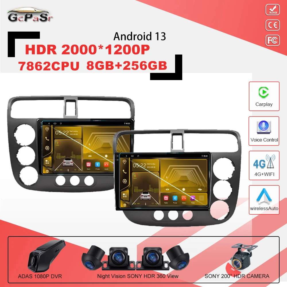 

Автомобильный радиоприемник Android 13 для Honda CIVIC 2000-2006 LHD RHD высокопроизводительный процессор 7862CPU стерео Мультимедийный Плеер Carplay Авто WiFi
