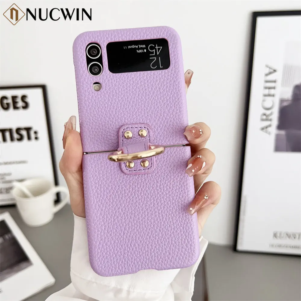 Per Samsung Galaxy Z Flip 4 3 Fashion Ring Holder Custodia In Pelle Per Samsung Z Flip4 Zflip 3 4 Zflip4 Supporto Staffa Business Cover