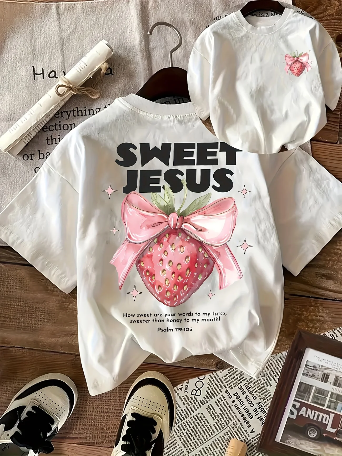 Cute Y2k Aesthetic Matcha Lover Tops Back Print Strawberry Matcha T Shirt Loose Streetwear Graphic Tees Women Fashion Clothing 6
