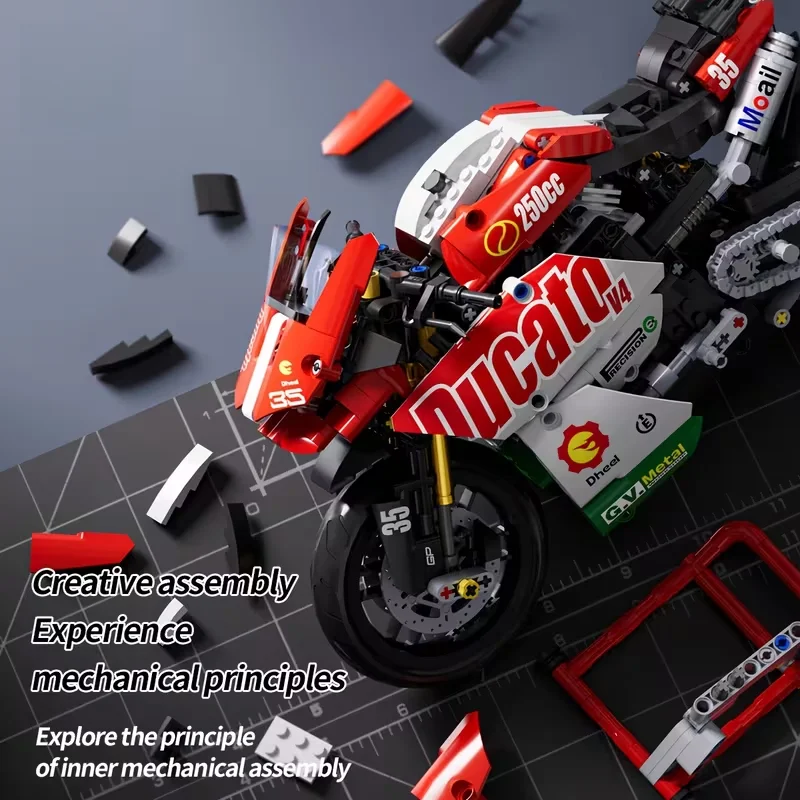 멋진 빨간색 오토바이 빌딩 블록, 교육용 조립 장난감, 쉬운 조립, 소년들을 위한 완벽한 축제 및 생일 선물