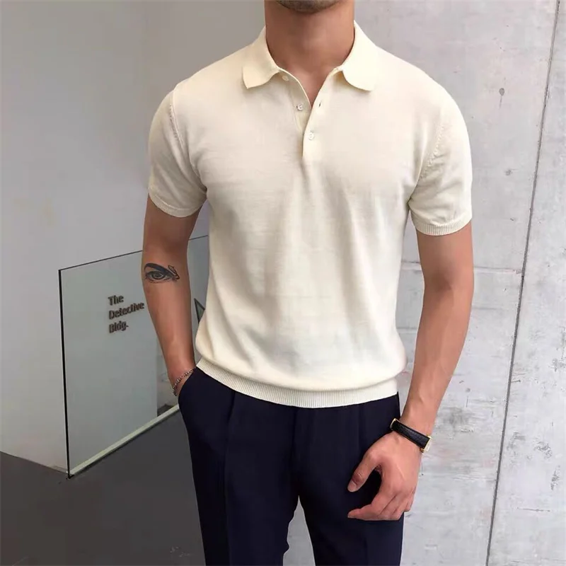 2024 Summer Knitted Polo Shirt Solid Color Business Casual POLO