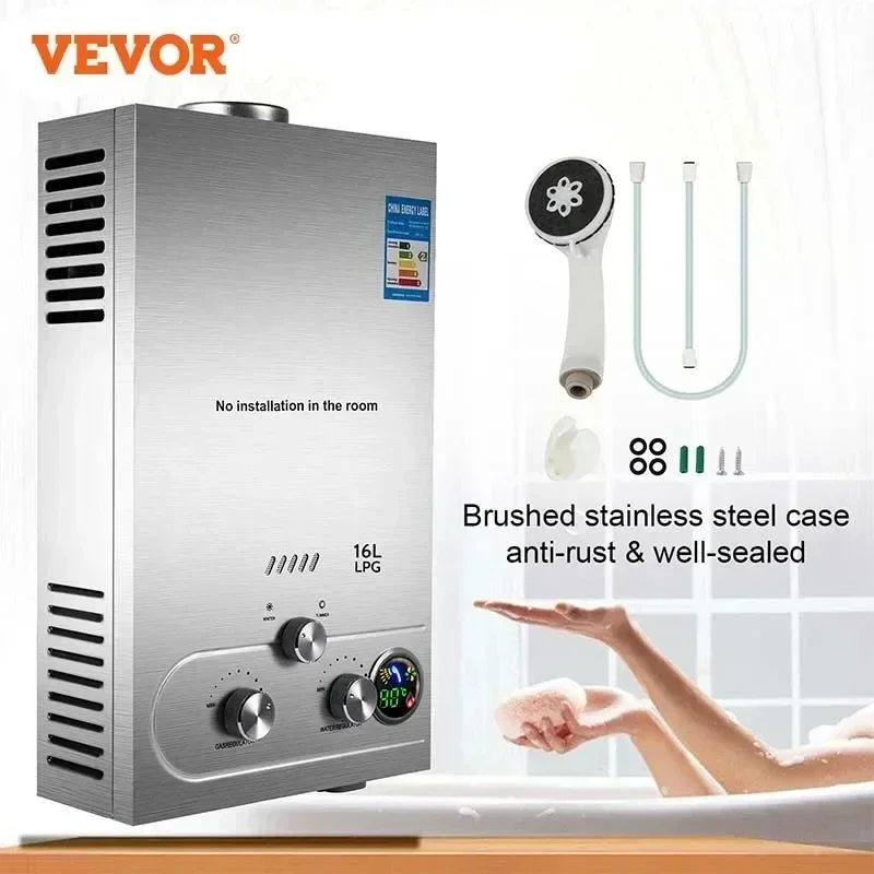 VEVOR LPG Gas Hot Water Heater 6-18L Propane Tankless Instant Boiler With Shower Kit LPG Water Heater Home Appliance Boiler