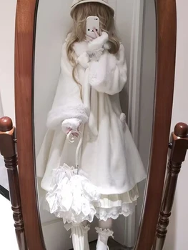 Cappotto invernale dolce moda stile lungo solido cappotto da donna design Kawaii fiocco cappotto a maniche lunghe femminile adorabile nuovo soprabito caldo Lolita 1