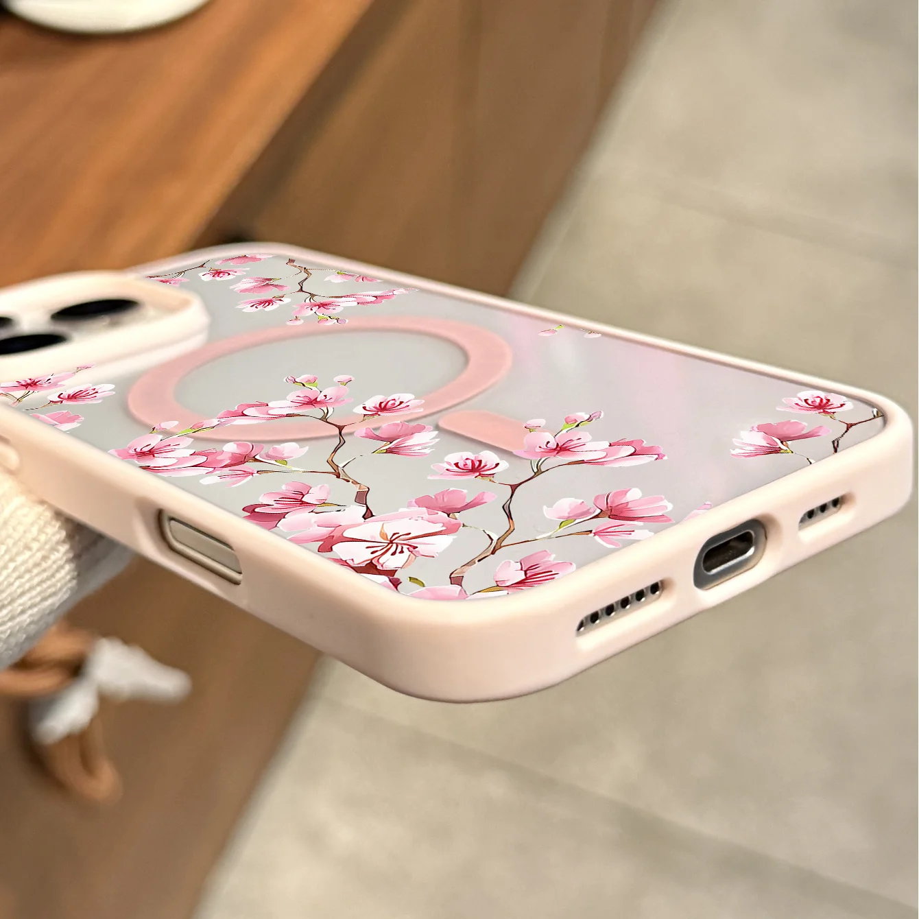 Elegant Pink Cherry Blossom Magnetic Phone Case Cover
