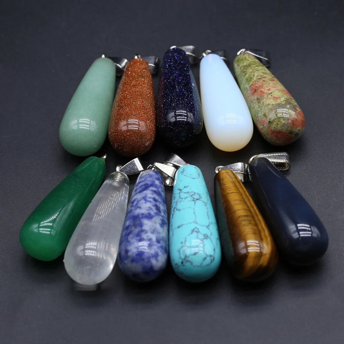 10PCS Charming Natural Stone Crystal Agate Turquoise Droplet Shape Pendant Jewelry Making DIY Necklace Earrings Accessories Gift