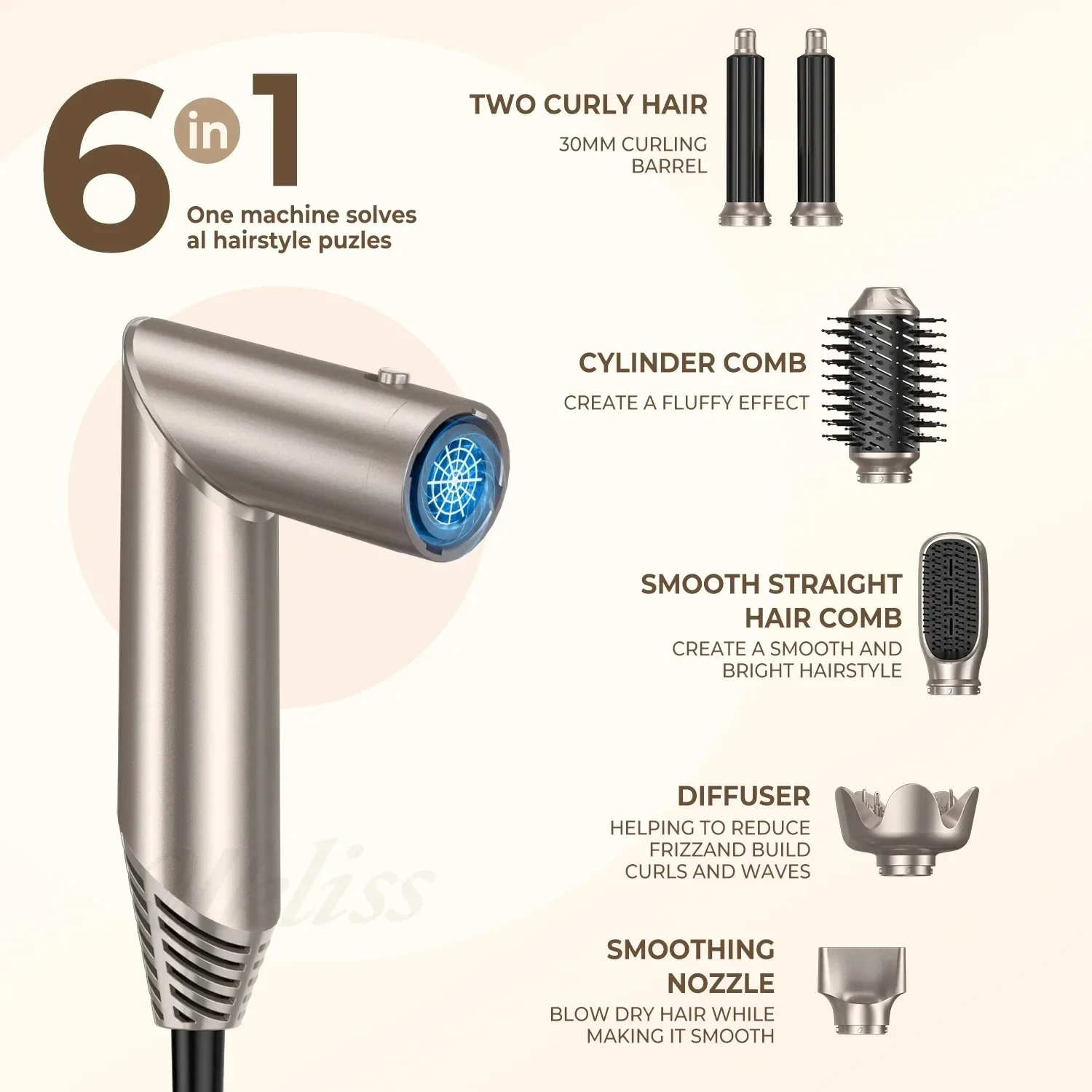 6 in 1 Foldable Hair Dryer Negative Ions Hair Care Hot Air Brush Salon Blow Dryer Wand Ceramic Curling Iron Styler Styling Tools 4