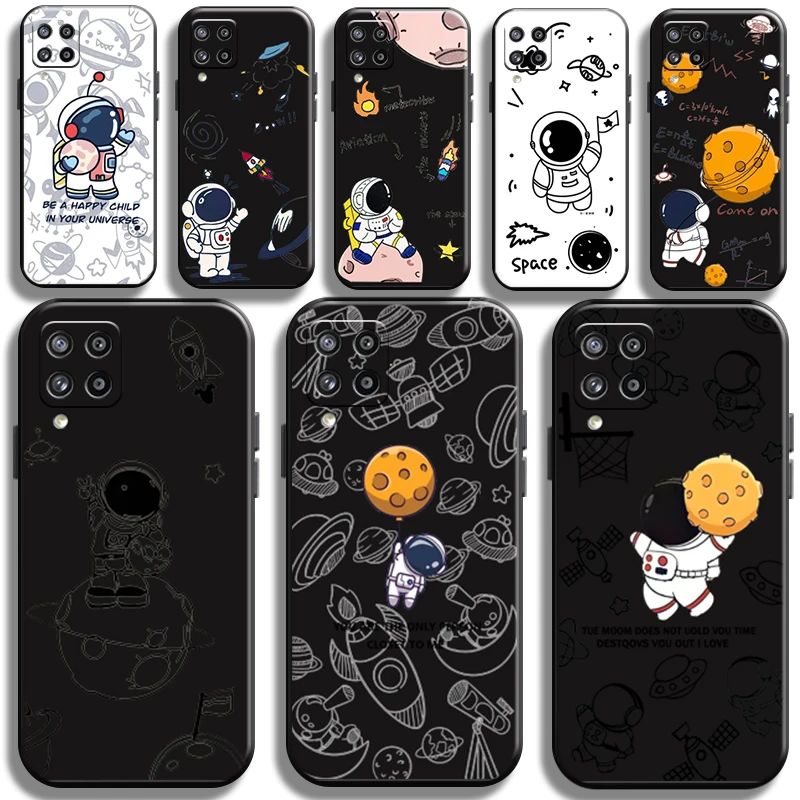 

Cartoon Cute Astronaut For Samsung Galaxy A42 5G Phone Case Liquid Silicon Full Protection Carcasa Shell Black Coque Soft Cover