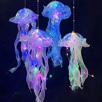 Jellyfish Colorful Nightlight Button Battery Hanging Ceiling Lantern with Ribbon&Bead LED Bulbs for Children Bedroom 4