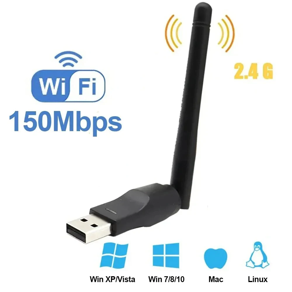 

150Mbps USB WiFi Adapter Wireless Network Card 2dbi Antenna 802.11 b/g/n Ethernet WiFi Receiver LAN Dongle for PC Laptop Windows