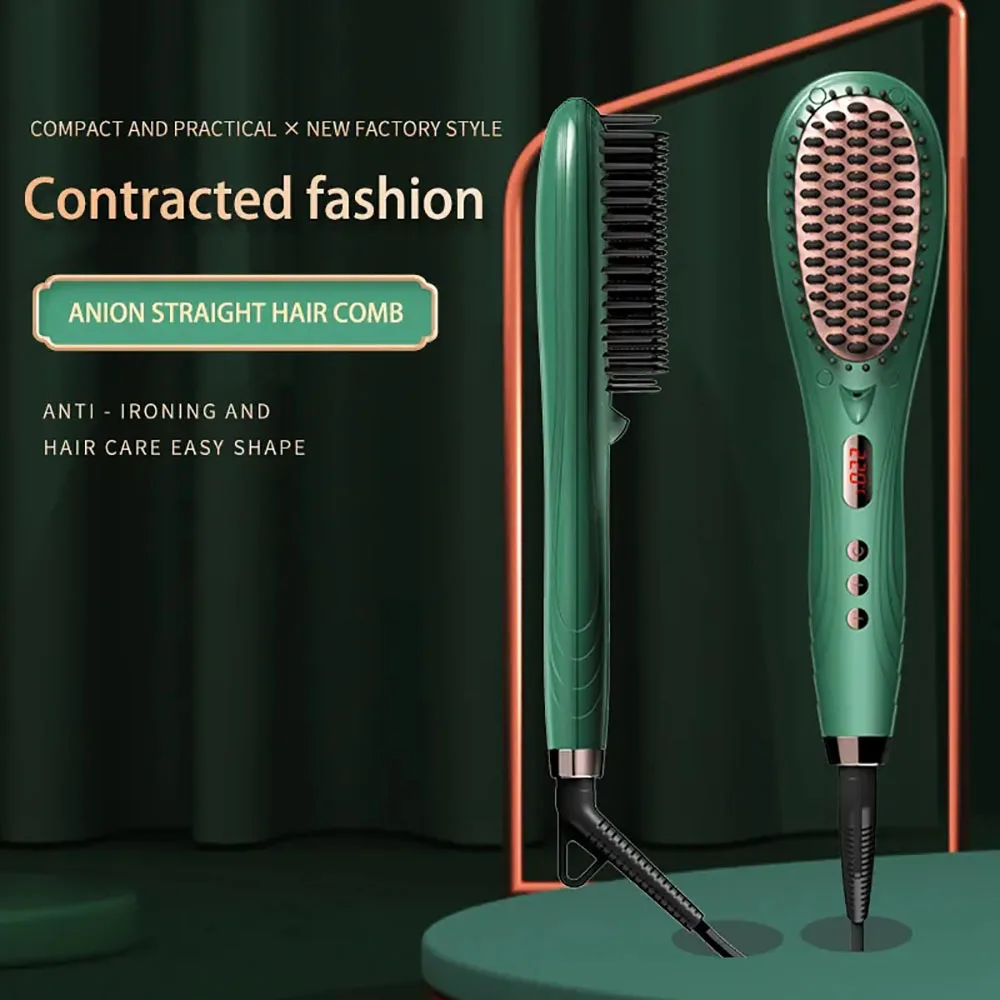 IONS Electric Hair Straightener Brushes Anti-scald Straight Comb Curling Dual-use Max 220℃ Anion Function Irons PTC Fast Heating 4