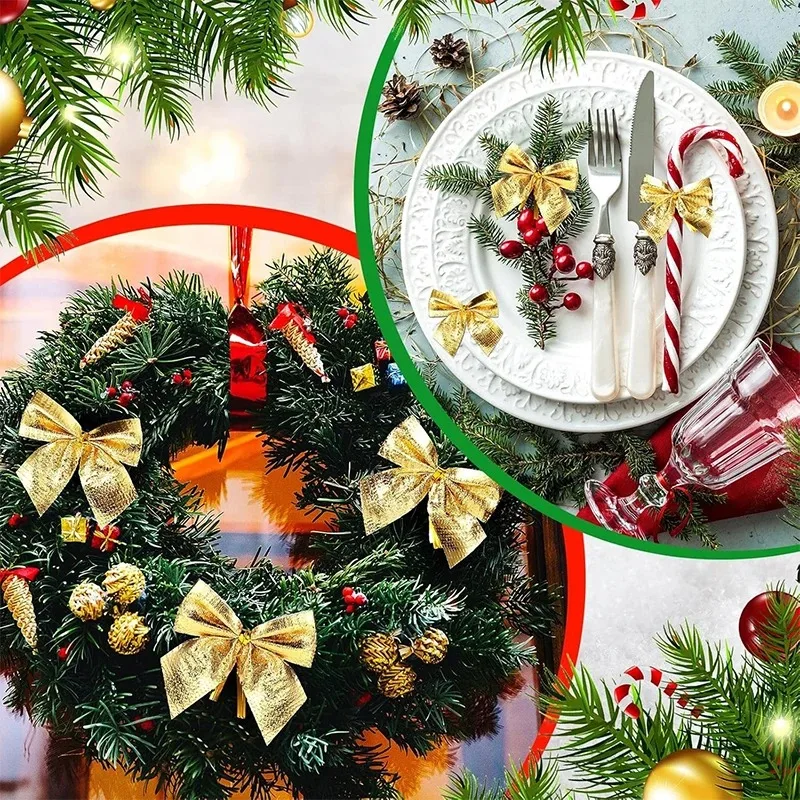 Christmas Bow Ornaments 10/20/30Pcs Red Gold for Home Decor