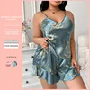 Large Print Pajamas Fashion And Leisure Ice Silk Sleepwear Home Dress Imitating Silk Suspenders for Women's Comfortable And Cool