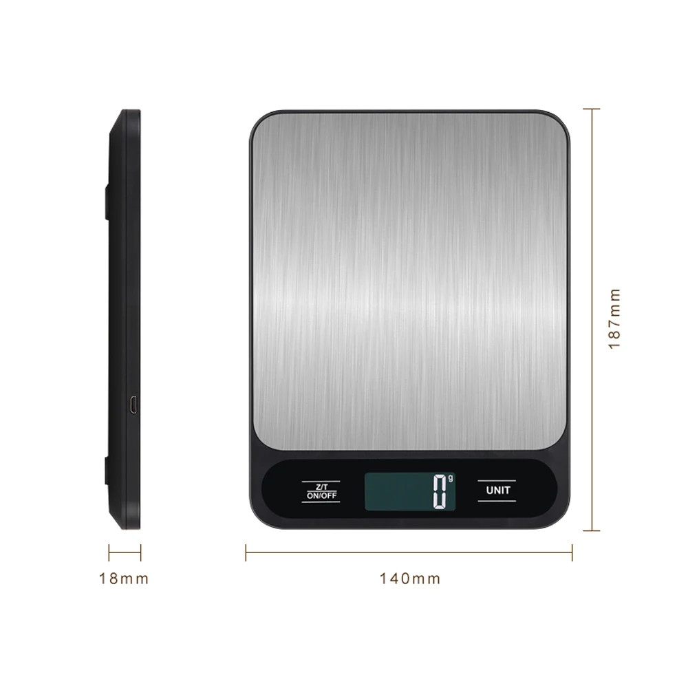 Sleek Black Stainless Steel Digital Kitchen Scale, 10kg Capacity, Precision Baking and Cooking Tool
