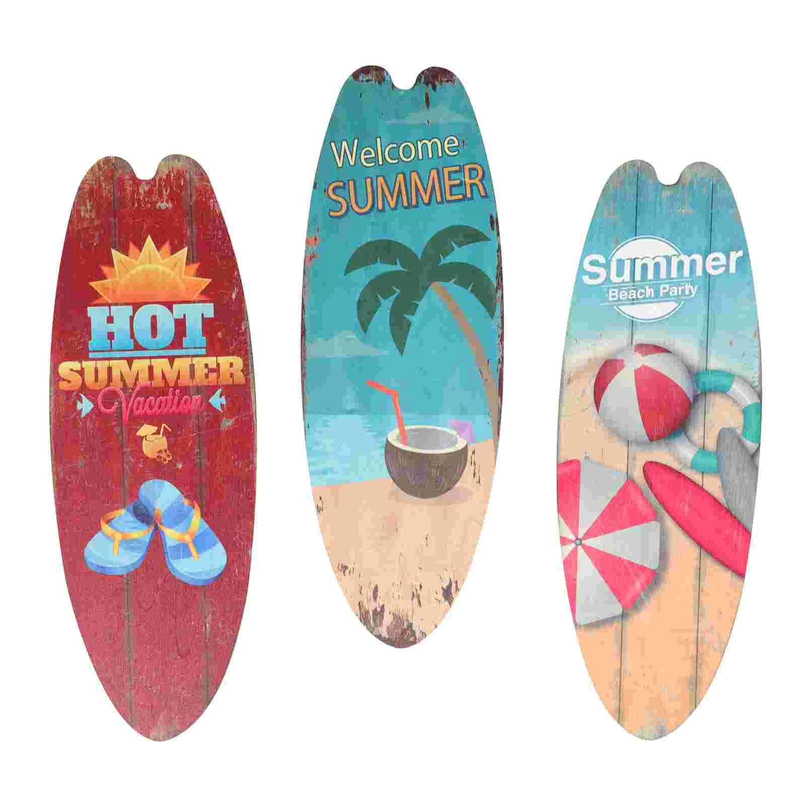 

3 Pcs Surfboard Wooden Sign Beach Necessities for Vacation Pool Decorations Outdoor Sea Boards Decorating House Party
